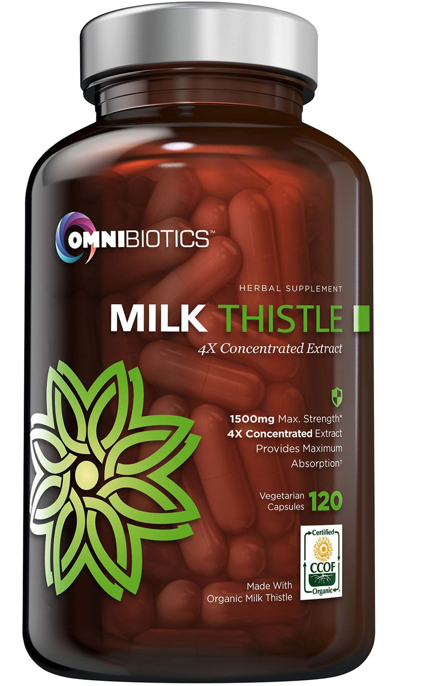 Organic Milk Thistle Supplement 1500mg 4X Concentrated Extract with Silymarin - The Strongest Milk Thistle Supplement Available for Liver Support - Great for Liver Detox - 120 Vegan Capsules