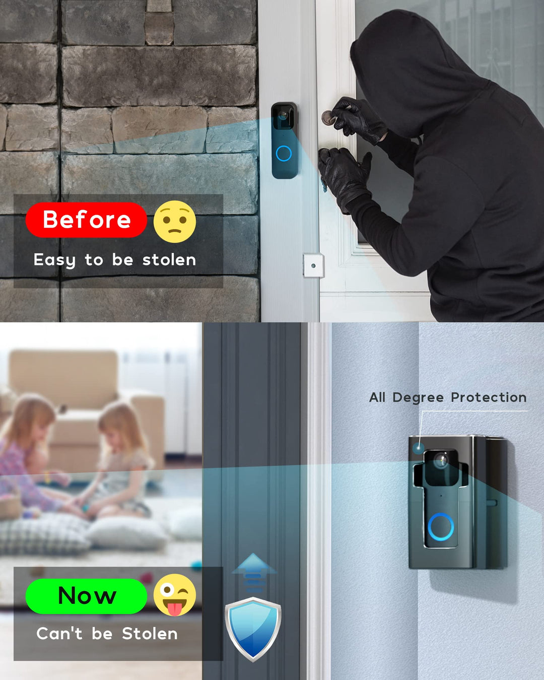 Adjustable (35 to 135 Degree) Doorbell Angle Mount, Anti-theft Video Doorbell Mount Compatible with Most Brand Video Doorbell, Easy to Install(Patent Pending)
