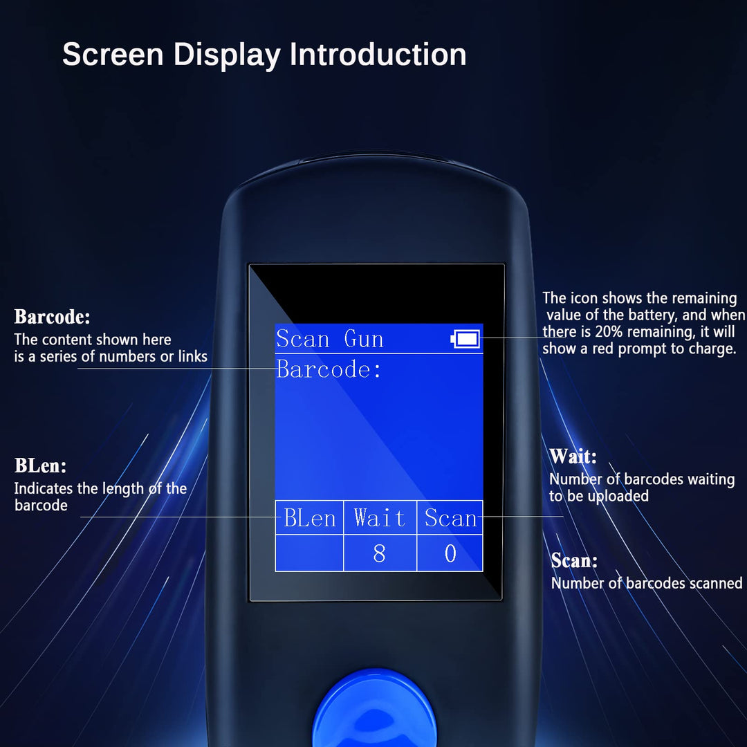 QR Code Scanner, 2D Portable Barcode Scanner Wireless 2-in-1 2.4G Wireless &amp; USB Wired Handheld Barcode Reader Inventory Management with Display for Supermarket, Store, Warehouse, Library