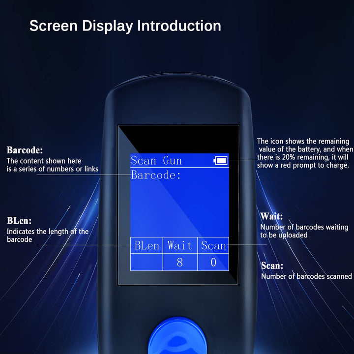 QR Code Scanner, 2D Portable Barcode Scanner Wireless 2-in-1 2.4G Wireless &amp; USB Wired Handheld Barcode Reader Inventory Management with Display for Supermarket, Store, Warehouse, Library
