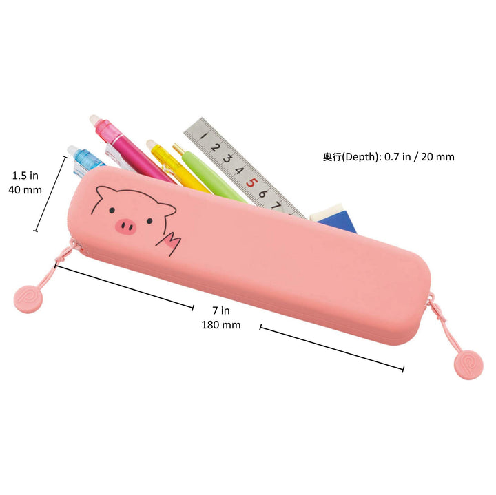 LIHIT LAB PuniLabo Slim Zipper Pen Pouch, 7.9 × 1.9, Pig (A7717-5)