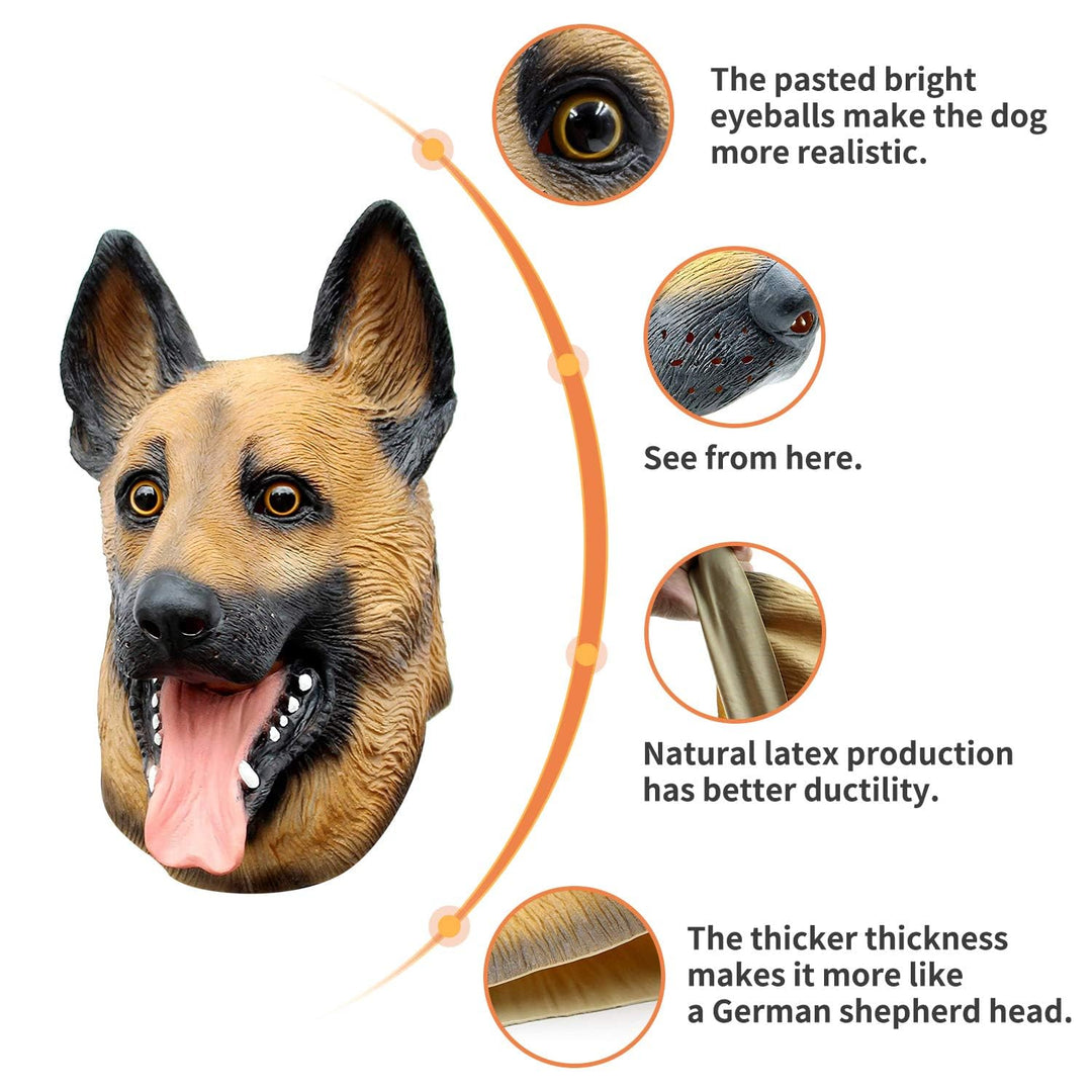 Novelty Halloween Party Latex Animal Dog Head Mask Sounding German Shepherd (Silent)