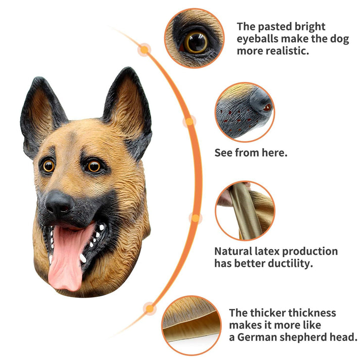 Novelty Halloween Party Latex Animal Dog Head Mask Sounding German Shepherd (Silent)