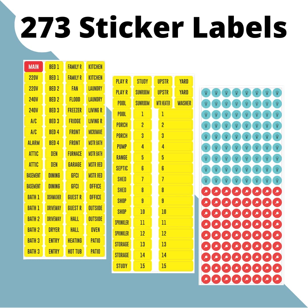 Circuit Beaker Box Sticker Labels- 3 Sheet Set Vinyl Decals for Fuse Box. Easy to Read Color Coded for Breaker Panel Boxes. Easy Identification. Weatherproof and Highly Adhesive. 129 Stickers.