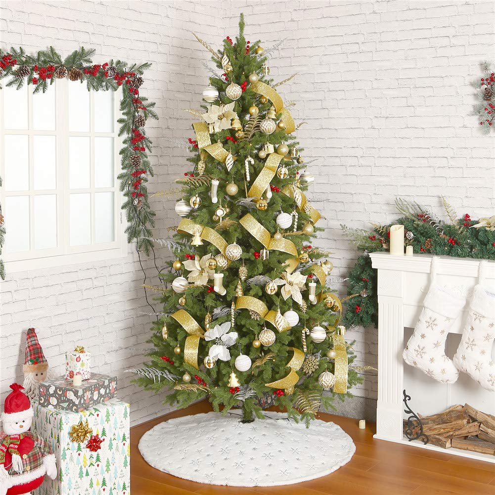 Christmas Sequin Tree Skirt 36in,White Soft Thick with 