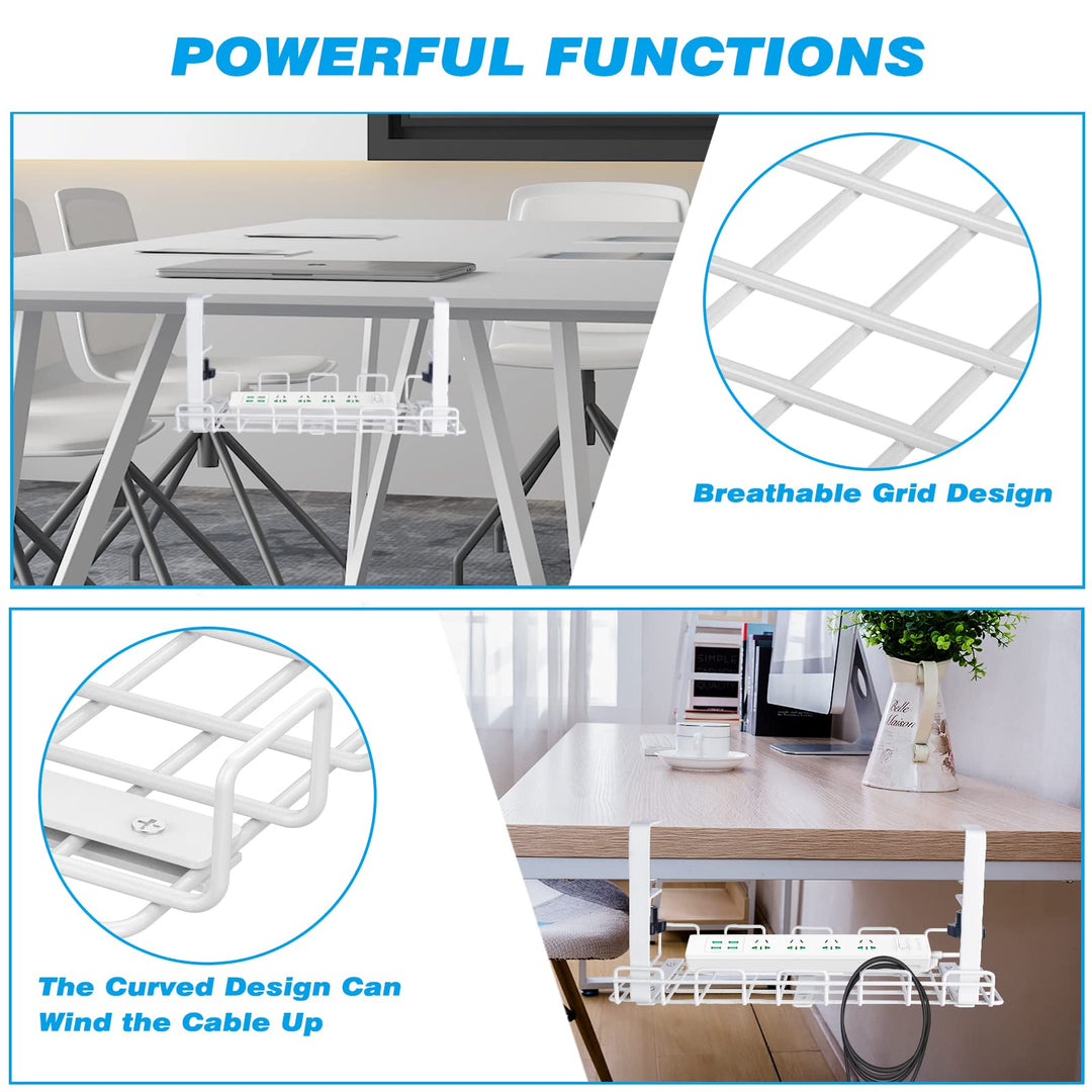 Cable Management Under Desk Tray,Under Desk Cable Organizers for Wire Management.15.75 Under Desk Cord Organizer with Clamp Mount System for Wire Management(White Cable Tray -L15.75x W6.3x H7.09)