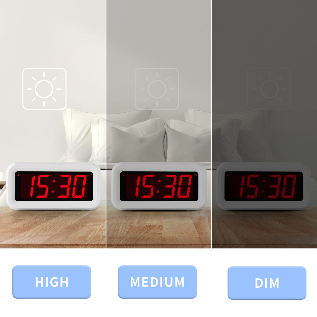 Alarm Clock, Digital Clock, Auto Night-Mode, 3-Level Led Brightness, Battery Powered, 12/24Hr, 1.2&#39;&#39; Red Digits Display, Simple Alarm Clock for Kids Adults Girls Boys, Easy to Set, Easy to Read