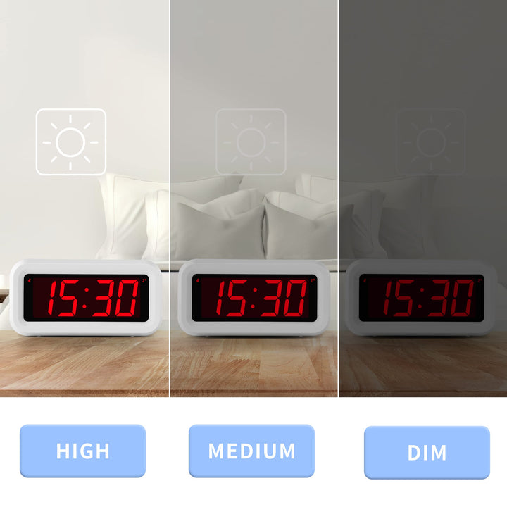 Alarm Clock, Digital Clock, Auto Night-Mode, 3-Level Led Brightness, Battery Powered, 12/24Hr, 1.2&#39;&#39; Red Digits Display, Simple Alarm Clock for Kids Adults Girls Boys, Easy to Set, Easy to Read