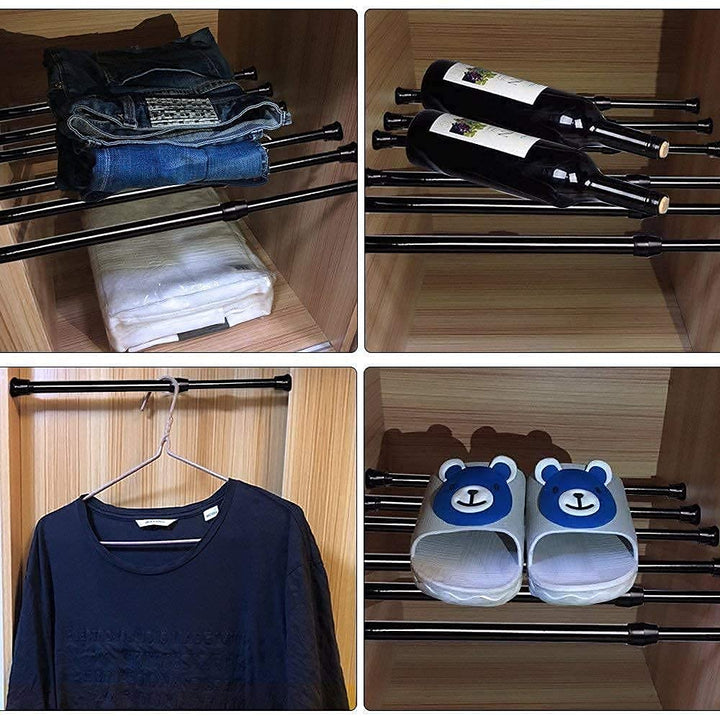 6 Pack Cupboard Bars Adjustable Spring Tension Rods Black Refrigerator Bar Extendable Rod for DIY Projects, 15.7 to 28 Inches