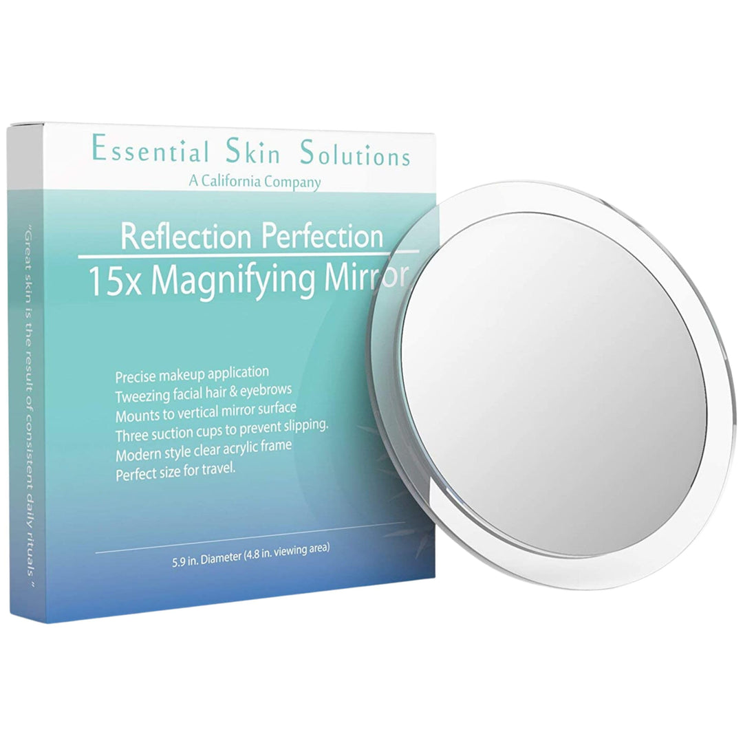 15X Magnifying Mirror – Use for Makeup Application - Tweezing – and Blackhead / Blemish Removal – Round Mirror with Three Suction Cups for Easy Mounting , 6 Inch