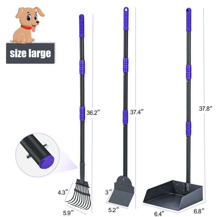 Pooper Scooper for Dogs, Metal Poop Scooper Tray Spade and Rake Set, Poop Scoop with Adjustable Long Handle, Dog Pooper Scooper for Pet Waste Removal