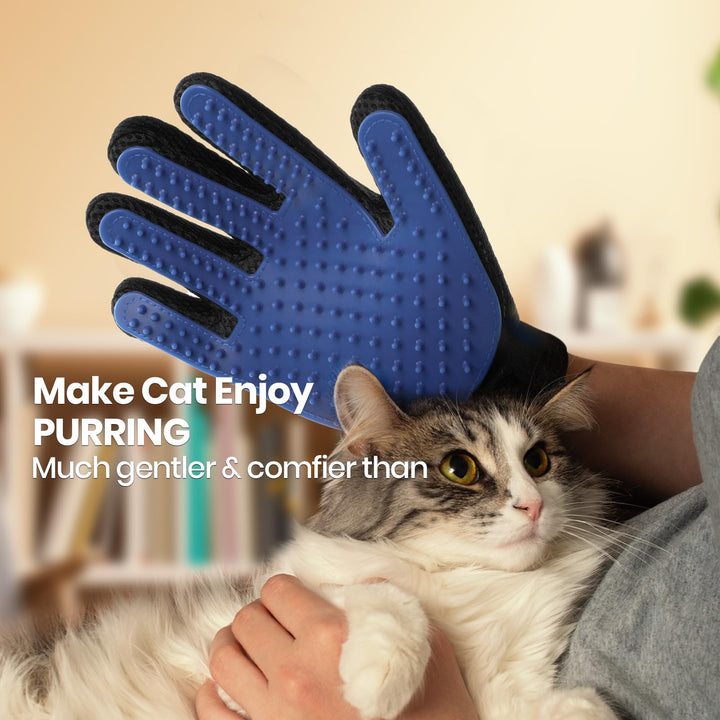 Pet Hair Remover Glove - Gentle Pet Grooming Glove Brush - Deshedding Glove - Massage Mitt with Enhanced Five Finger Design - Perfect for Dogs &amp; Cats with Long &amp; Short Fur - 1 Pack (Right-Hand), Blue