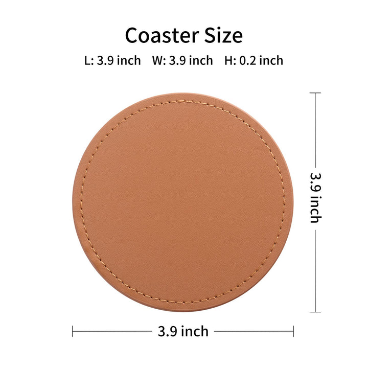 Drink Coasters with Metal Holder Stand Set of 6, PU Leather Absorbent Coasters with Cork Base Table Coaster Set Decorative Coffee Cup Coasters Housewarming Gift for Home Decor