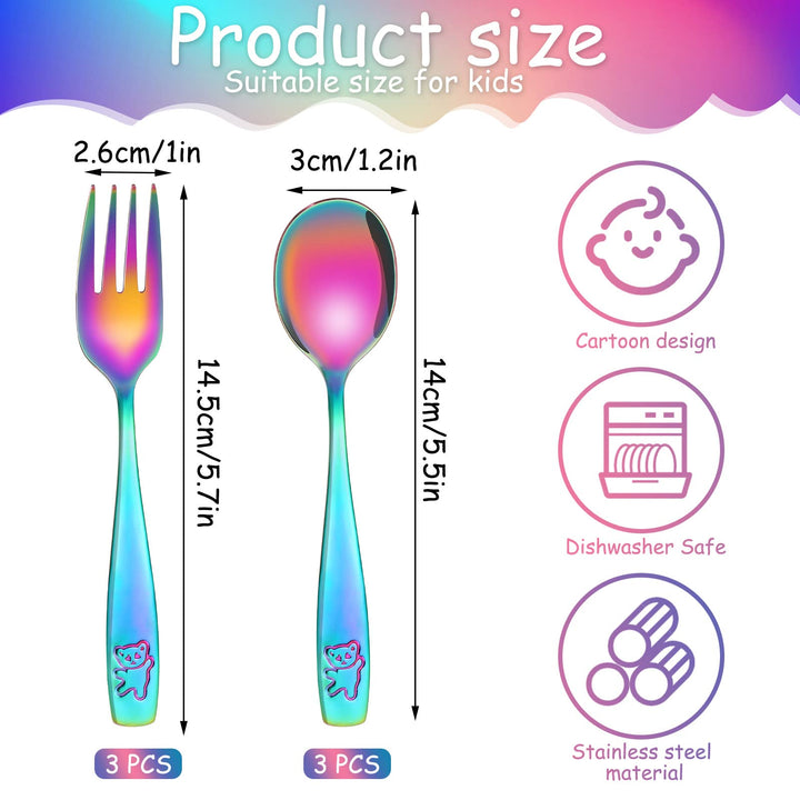 Pimoys 6 Pieces Rainbow Kids Silverware Stainless Steel
