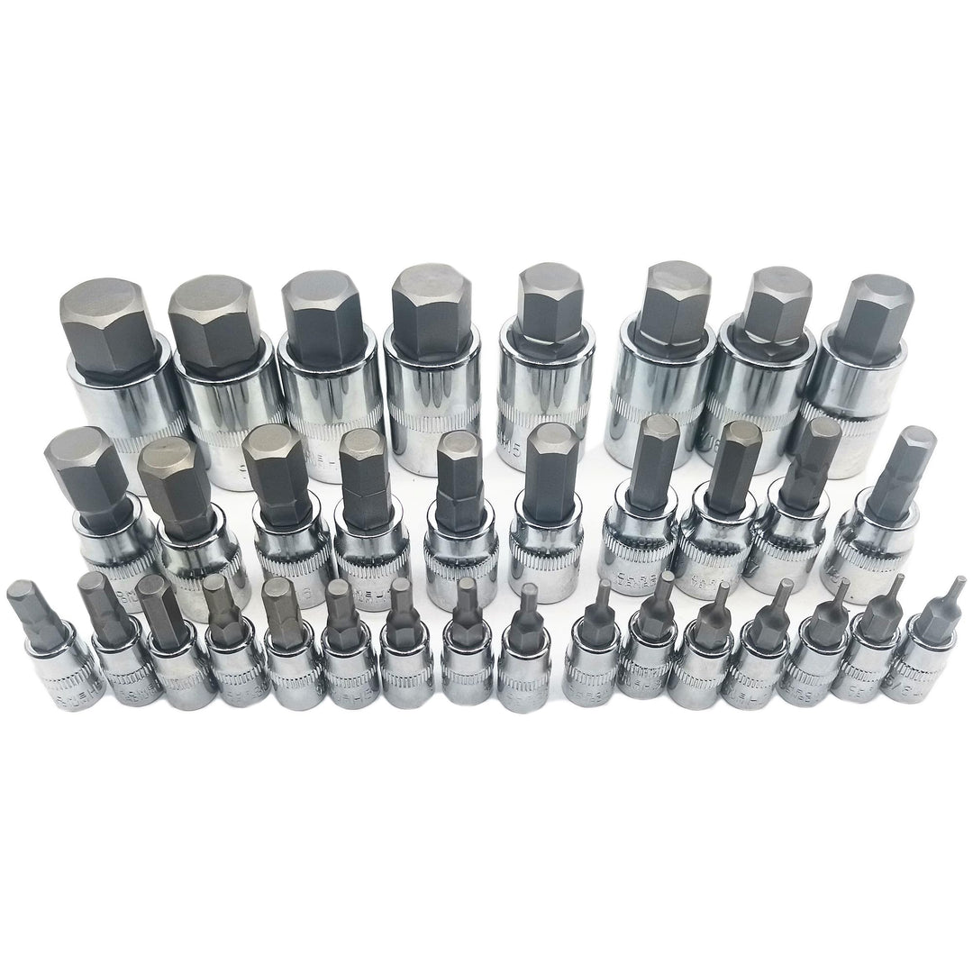 Master Hex Bit Socket Set Allen Wrench Bit Kit Hex Key for Ratchet Socket Tool SAE and Metric Set 3/8, 1/4, 1/2 Drive Socket Set 34-Piece