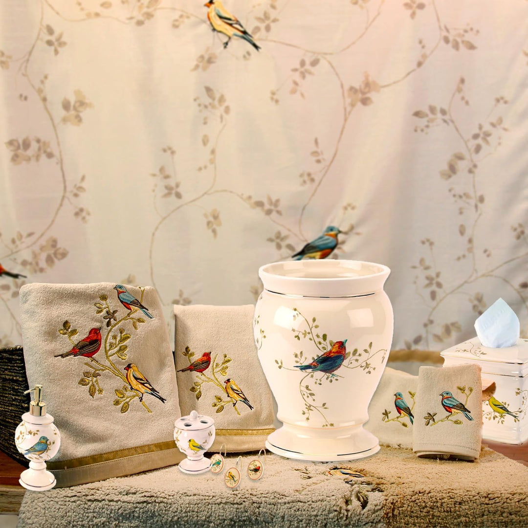 - Toothbrush Holder, Ceramic Bathroom Accessories, Nature Inspired Home Decor (Gilded Birds Collection)