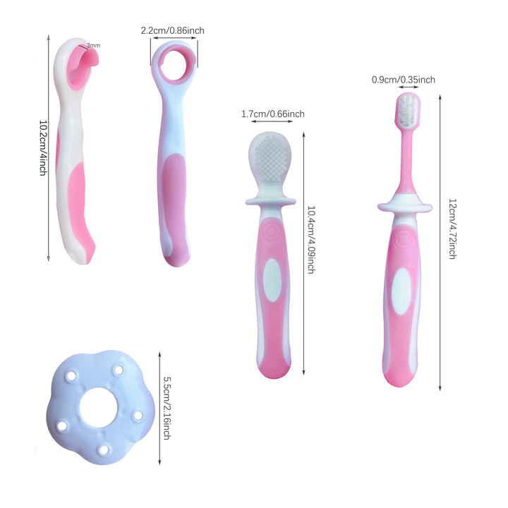 Bilibaby 3Pcs/Set Soft Silicone Tongue Gel Scraper Cleaner FDA Approved+Soft Bristle Training Toothbrush+Silicone Learning Teethbrush for Baby,Kid,Infant,Nursling,Cheeper,Newborn,Toddler