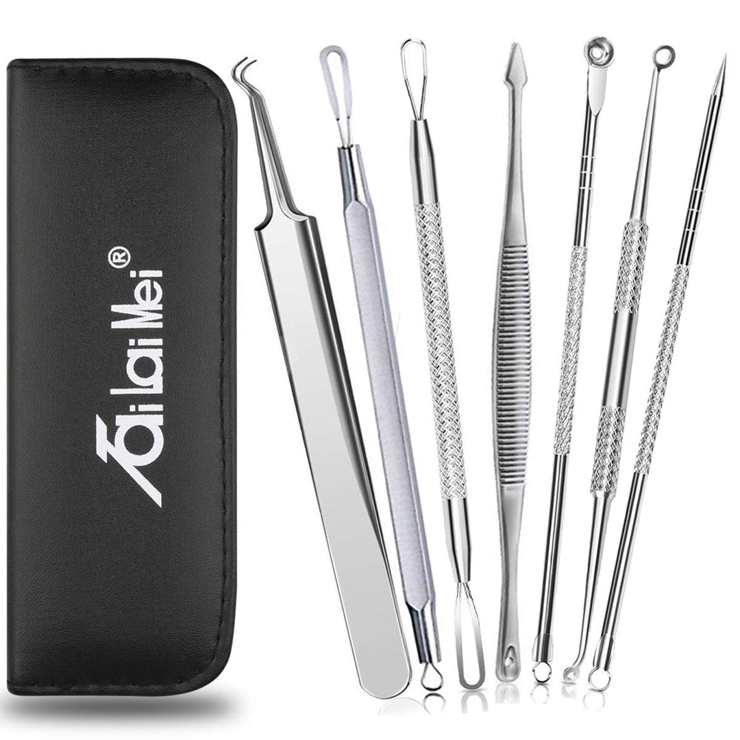 7-Piece Blackhead Remover Kit - Comedone Extractor Tool set for Facial Acne and Treatment for Blemish, Whitehead Popping, Zit Removing for Risk Free Nose Face Skin with Metal Case
