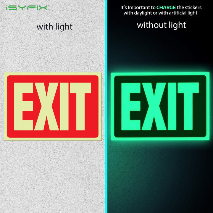 Exit Glow in the Dark Sign Stickers Red – 2 Pack 10x7 Inch – Photoluminescent Vinyl, Laminated for UV, Weather &amp; Fade Resistance, Indoor &amp; Outdoor for Business, School, Office, Warehouse
