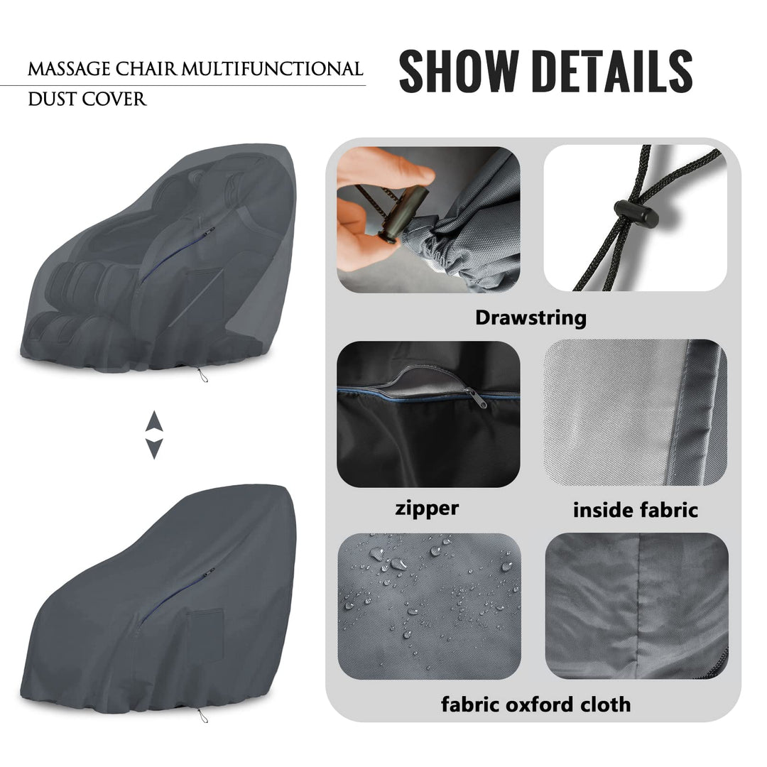 SOKINGCOVER Full Body Shiatsu Massage Chair Cover Universal Dust Protection Cover, 59 X 39 X 55 Inches with Zipper Waterproof Grey Massage Chair Cover
