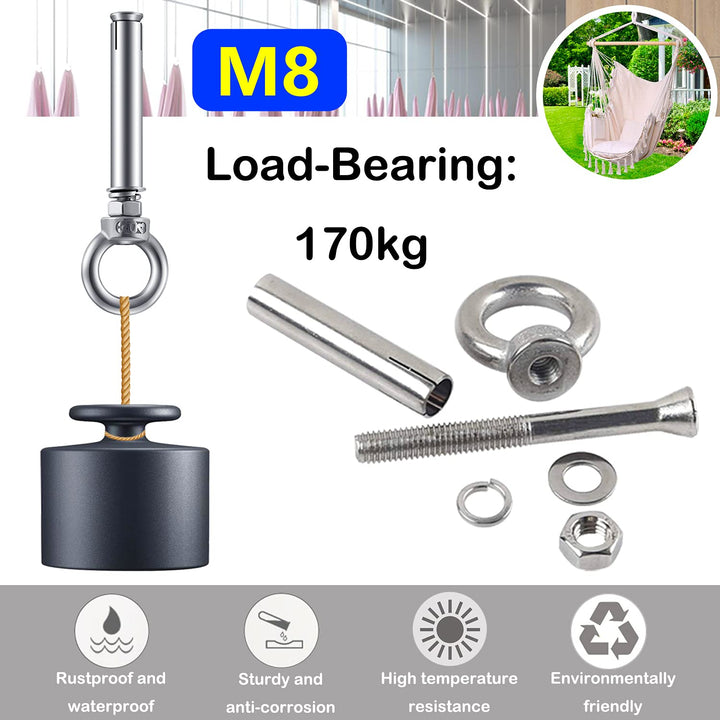 ,Eyebolt Bolt Stainless Steel Wall Concrete Brick Anchor Expansion Bolts Ring Screw Eyes, Heavy Duty Anchor Fastener Eye Bolt (M8, 8 Pcs)