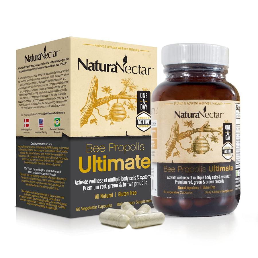 - Ultimate Bee Propolis Capsules - NSF Contents Certified -Brazilian Red, Brown, & Green - Gluten-Free Supplement with Flavonoids - Naturally Sourced Through Ethical Beekeeping (60pcs.)