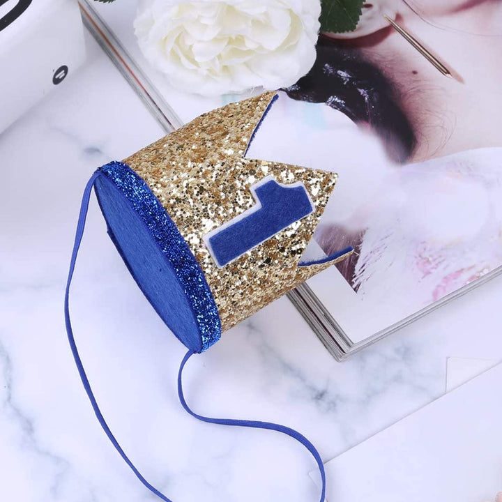 Baby Boys Girls Frist 1st Birthday Hat Sparkly Prince/Princess Party Accessories Crown Tiara Hat Photo Shoot Prop (Gold)