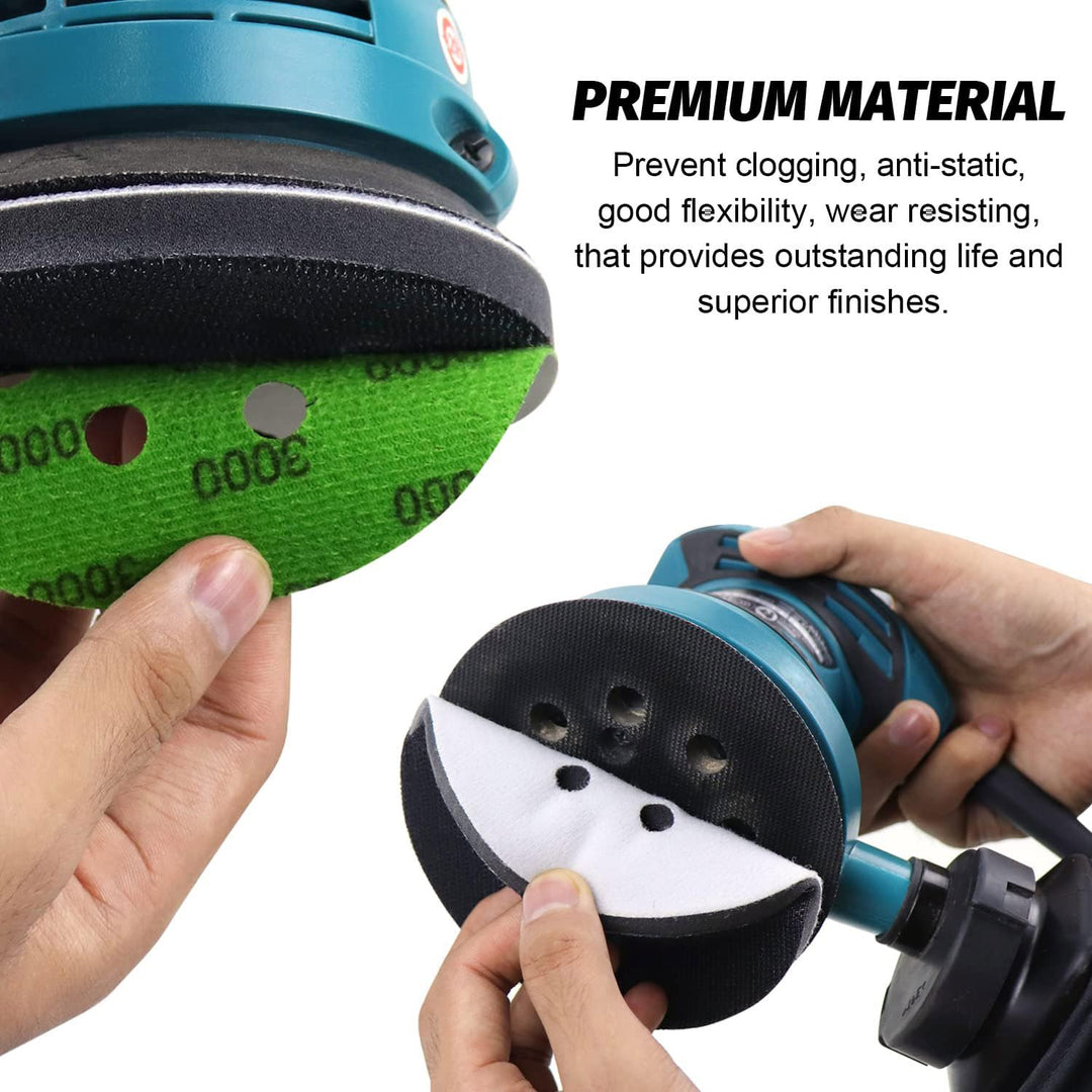 5 Inch Sanding Discs Hook and Loop 8 Hole Heavy Duty Silicon Carbide Sandpaper 2000 3000 4000 5000 7000 10000 Grit with Interface Pad for Wet/Dry Sanding Grinder Polishing,30 Pack