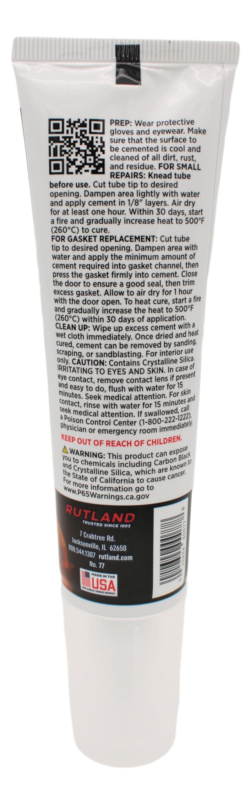 Rutland Stove Gasket Cement, 2.3-Ounce Tube, Black