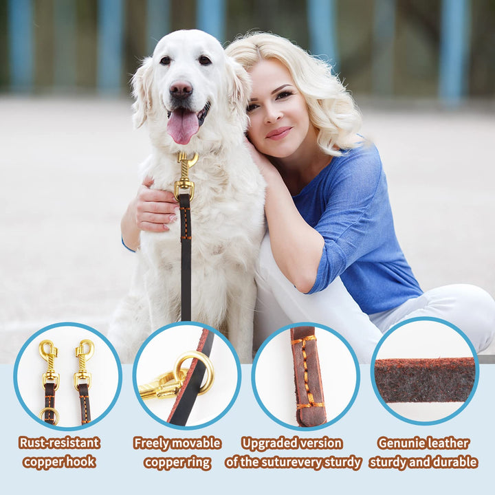Multifunctional Leather Dog Leash 8ft Genuine Leather Leash Hands Free Dog Leash Double Ended Dog Training Leash for Small Medium Large Dogs