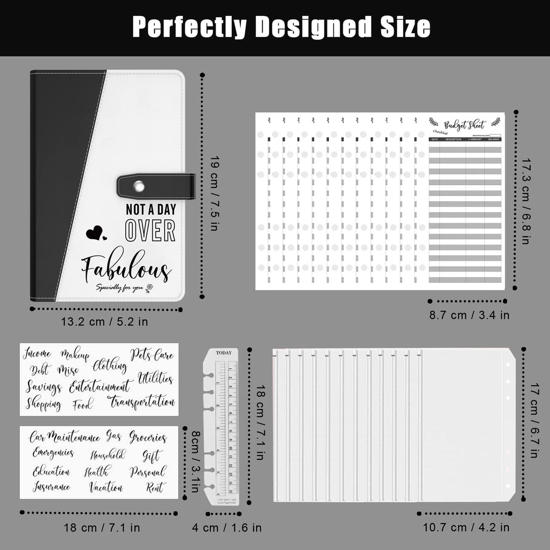 Cash Envelopes for Budgeting, 50 Pcs Budget Binder with Zipper Envelopes and Expense Budget Sheets, Waterproof PU Leather A6 Binder for Money Saving Planner Organizer (Black)