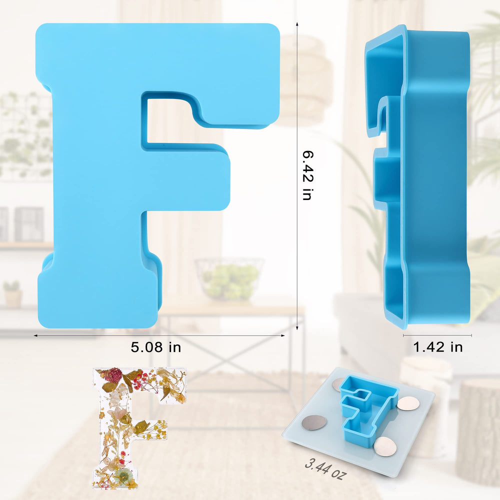 Large Letter Resin Molds, 6 Inch 3D Silicone F Capital 