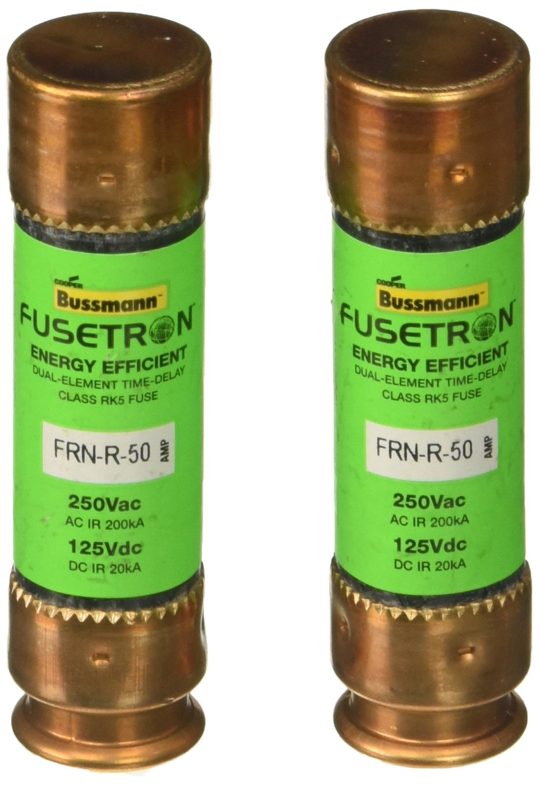 BP/FRN-R-50 50 Amp Fusetron Dual Element Time-Delay Current Limiting Class RK5 Fuse, 250V Carded UL Listed, 2-Pack