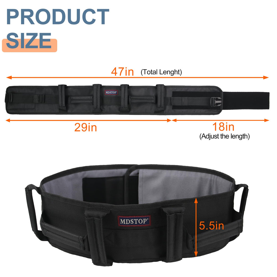 Transfer Belt with Padding Handles, Medical Nursing Safety Gait Patient Assist, for Bariatric/Pediatric/Elderly/Handicap/Occupational &amp; Physical Therapy (L, Black)