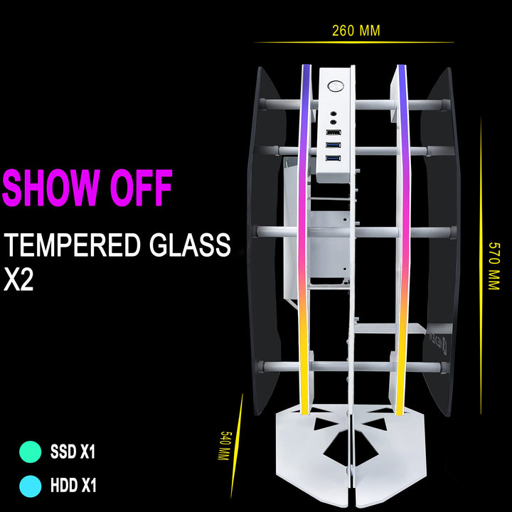 Innovative PC Case - ATX Tower Tempered Glass Gaming Computer Case with 2 ARGB Light Boards