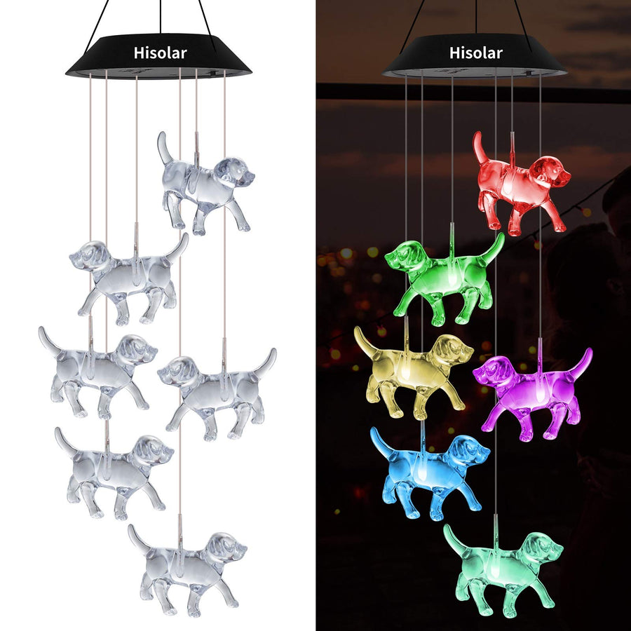 HiSolar Crystal Dog Solar Wind Chimes Outdoor Color Cha