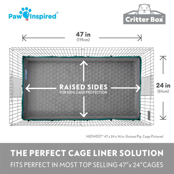 Critter Box Washable Cage Liner with Raised Sides, Fleece Bedding with Waterproof Bottom, Edge Protected Pee Pads for Guinea Pigs, Rabbits, Hamsters, Small Animals (Midwest Size)