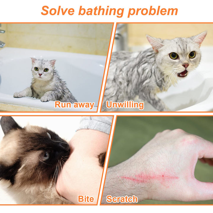 Catcan Cat Bathing Bag, Breathable Mesh Anti Scratch Adjustable Cat Grooming Bag for Nail Trimming, Bathing Polyester Soft Cat Washing Bag (Blue-Orange)