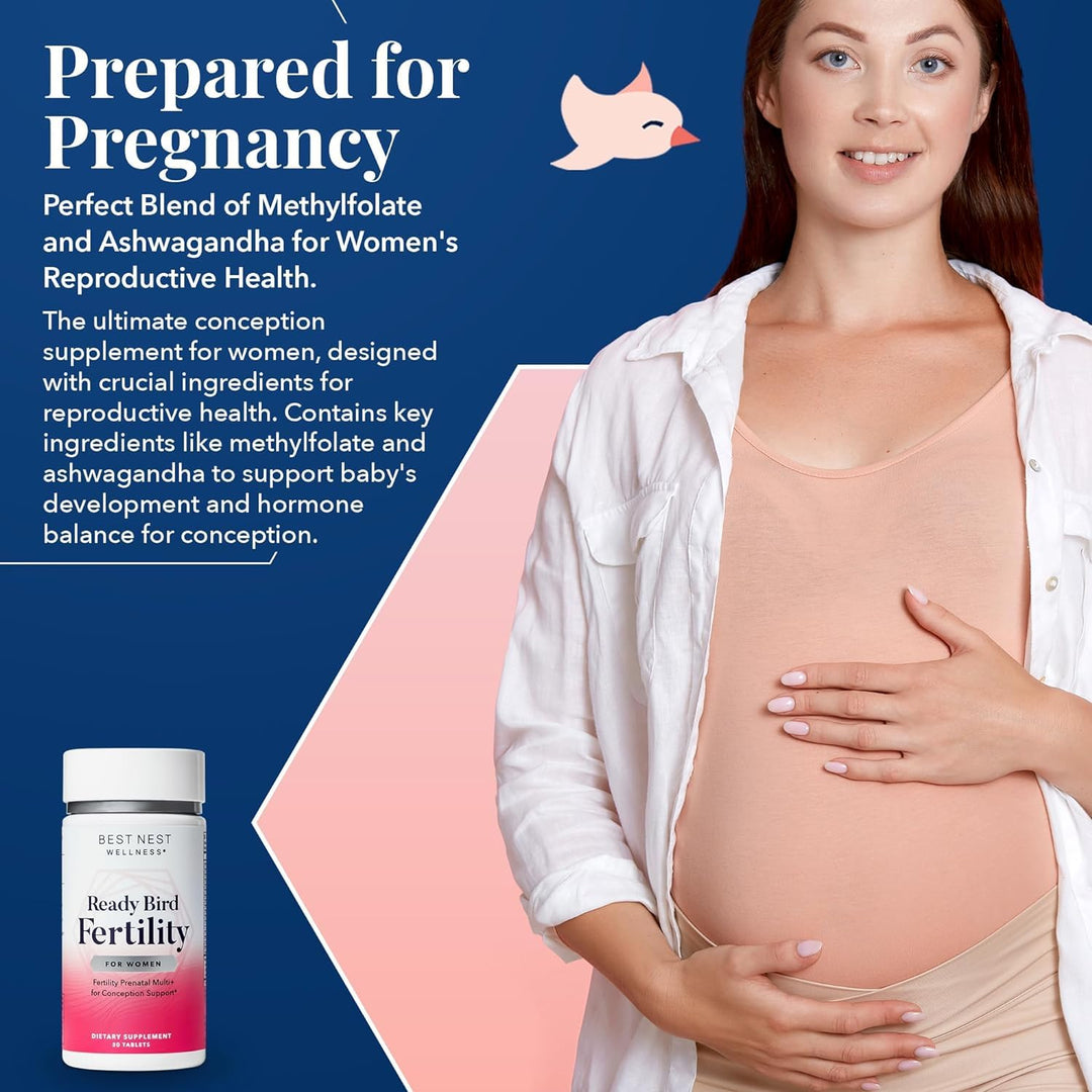 Women&#39;s Fertility - Daily Multivitamin for Pregnancy Support - Supplement with Methylated Vitamins Aids Conception - Nutritional Supplement with Ashwagandha &amp; Folate - 30 Tablets