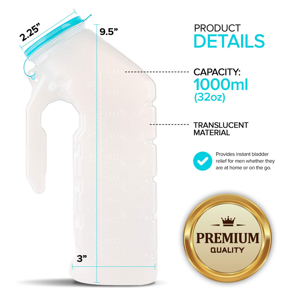 Male Urinal with Glow in The Dark Lid (2 Bottles, 32 Oz