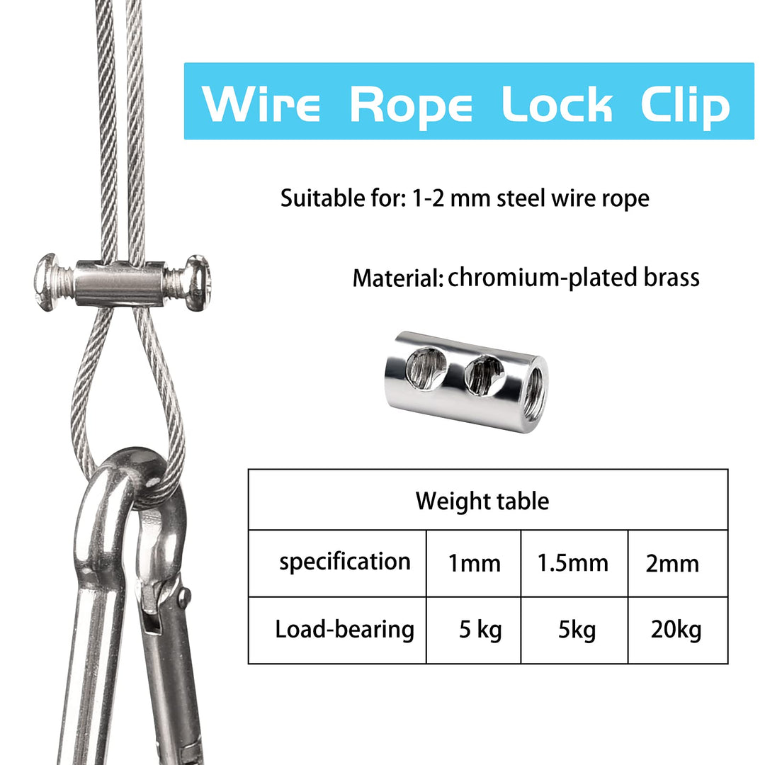 FSHIHINE 100PCS Wire Rope Clips Clamp Adjustable Wire Rope Grips for 1-2 mm Diameter Wire Rope and Cable Wire Rope Lock with End Screw Stopper and Screwdriver I Shaped Wire Rope Clamp