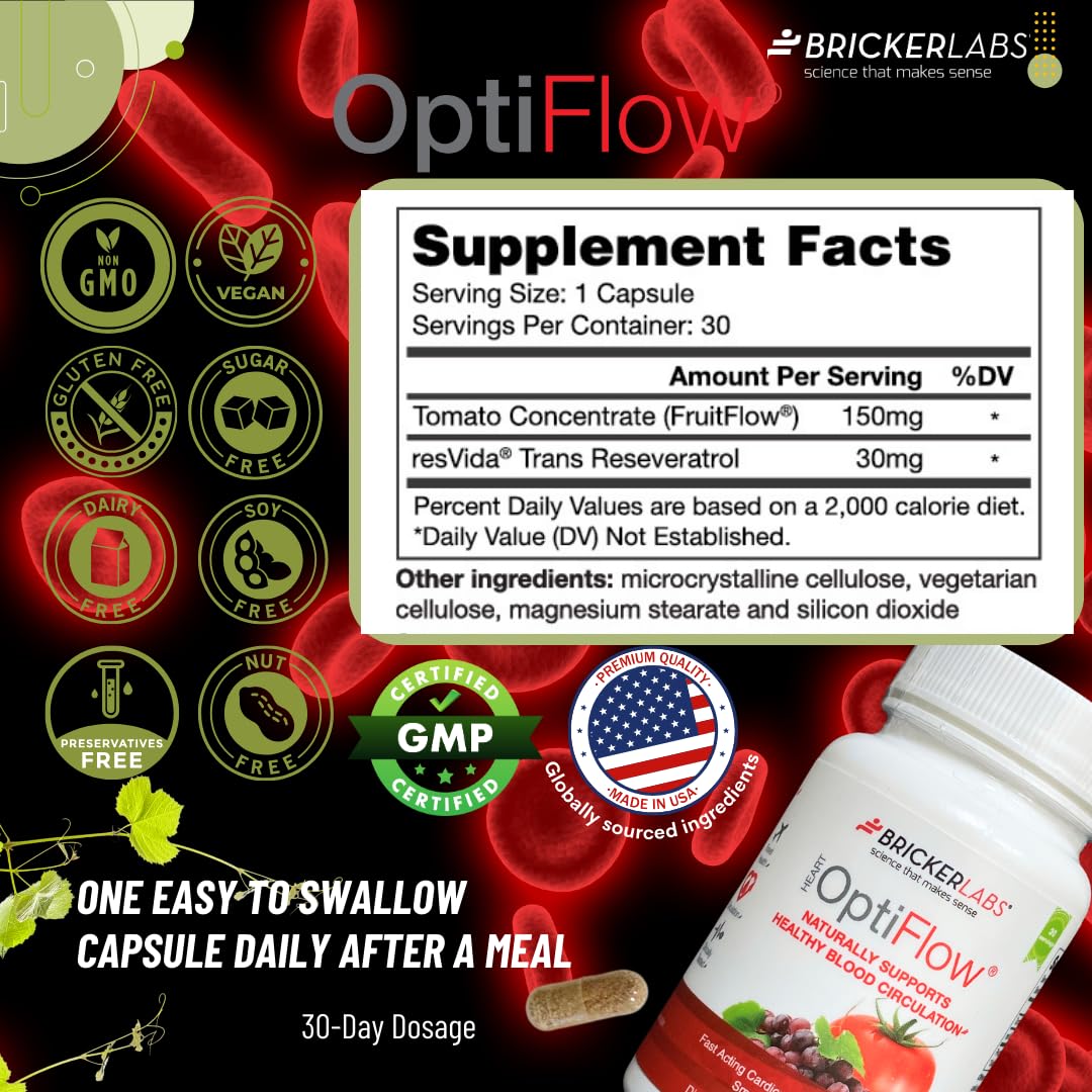 OptiFlow Blood Circulation Vitamins, Naturally Supports Healthy Blood Flow, Contains FruitFlow and resVida Trans resveratrol. Blood Optimizer Supplement, 30 Capsules