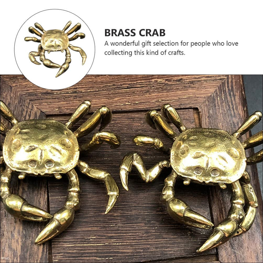 Brass Crab Figurine Gold Crab Teapot Ornament Vintage Animal Miniature Model Feng Shui Good Luck Table Display Model for Home Office