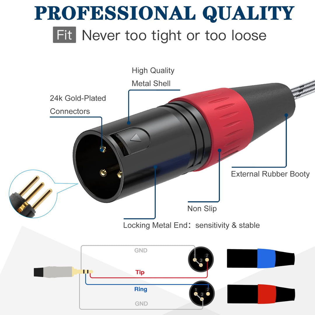 3.5 mm TRS to Dual XLR Male Pro Stereo Breakout Cable, 1/8 TRS Stereo to 2 XLR Male Y Splitter Patch Microphone Cable, 3.3 Feet