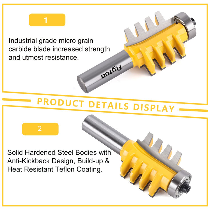 Reversible Finger Glue Joint Router Bit 1/2 Shank, Bearing Finger Woodworking Joint Router Bit Set for for DIY Door Table Cabinet Shelve Furniture