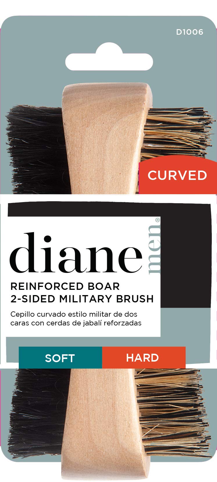 firm reinforced boar and nylon bristle, curved, two-sided, military style, wave mens hair brush, d1006