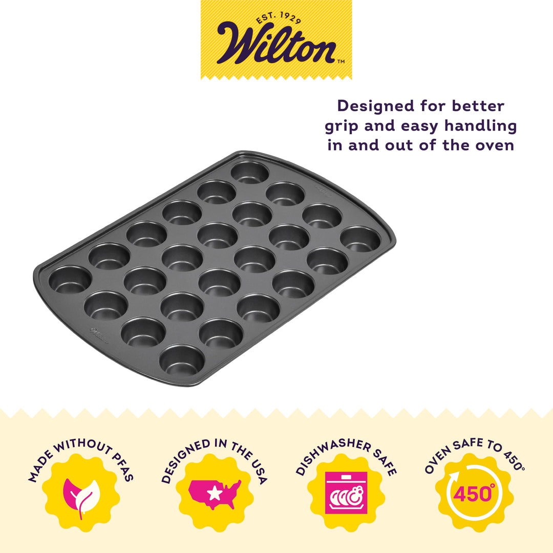 Perfect Results Premium Non-Stick Pan 24-Cup Mini Muffin Tin, Steel, Silver