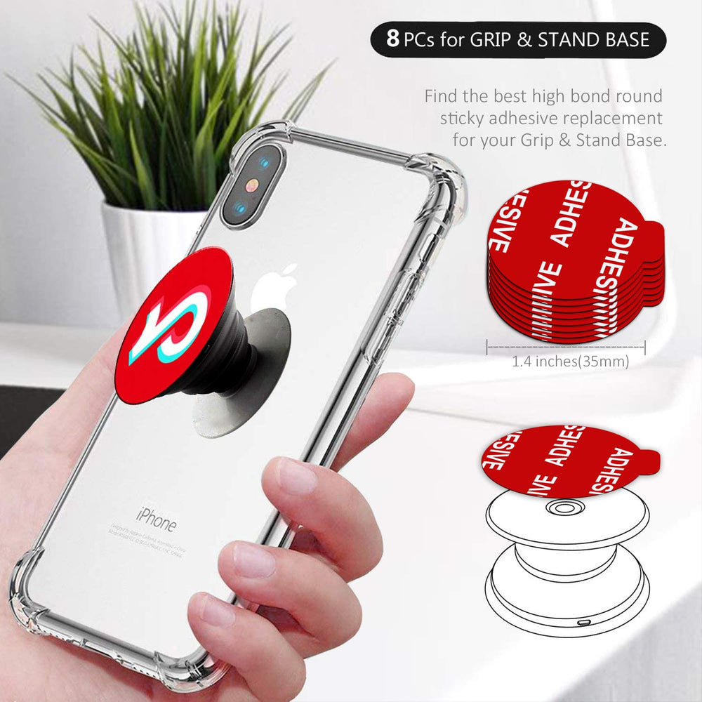 8 Pack Sticky Adhesive Compatible with Socket Base, Double-Sided Replacement Tape for Collapsible Grip & Stand Back, 4pcs Sticker Pads for Car Magnetic Phone Holder