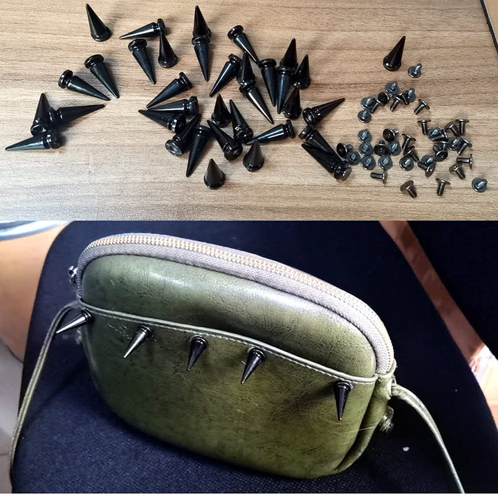 40 Pairs Black Cone Spikes Punk Rivets and Screwback Studs Metal Bullet Spikes Studs for Clothing DIY Leather Craft