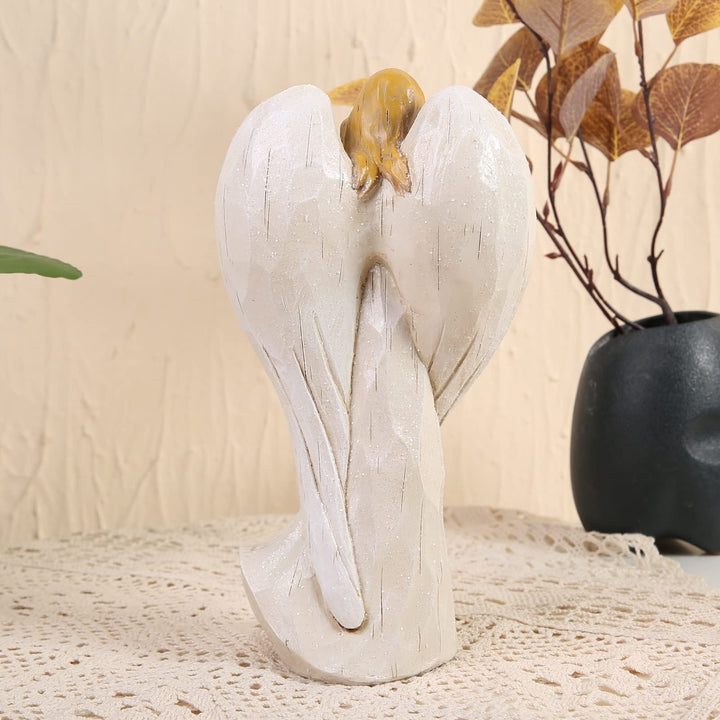 8.9inch Resin Praying Angel Sculpture Figurine for Gifts Home Decoration Praying commemorating Angel Statue, exquisitely Carved and Hand-Painted Characters (with Hear)